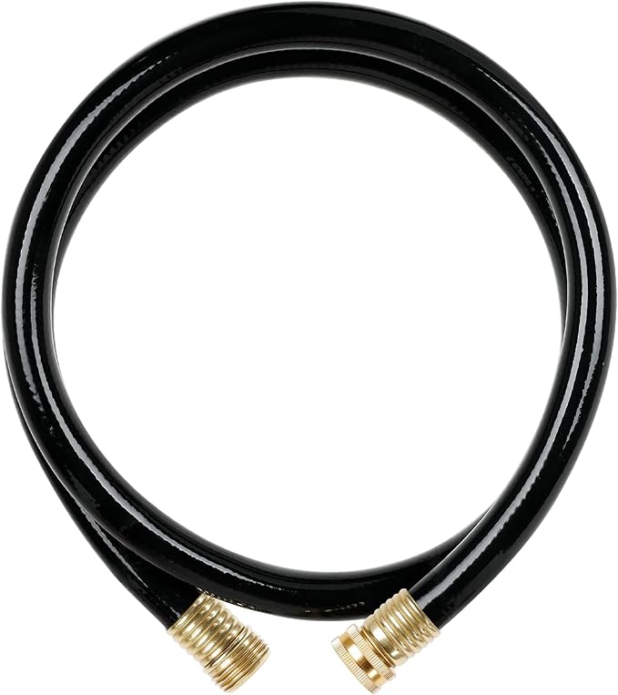 Worth Short Lead-in Black Garden Hose 3/4 in. x 12 ft. -Kink Free, No Leaking, Male/Female Fittings -Heavy Duty Durable Flexible Lightweight Water Pipe -Brass Aluminum Ends for Household & Commercial