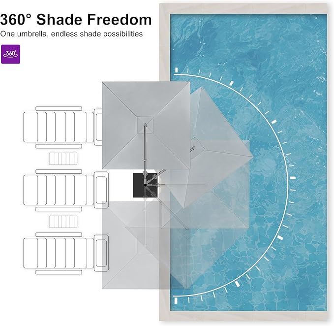 PURPLE LEAF 9 FT Outdoor Umbrella with Base Patio Cantilever Aluminum Umbrella with 3 Years Fade Resistance Recycled Fabric Offset Square with 360-degree Rotation for Deck Pool Garden, Pebble Grey