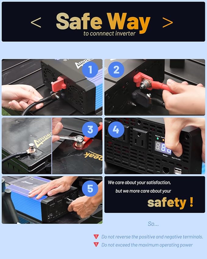 Ampeak 2000W Power Inverter 12V to 110V, 89.37% High Efficiency Modified Sine Wave Inverter with 3 AC Outlets & Dual USB, for RV Truck Camping & Home Emergency Use (4000W Peak)