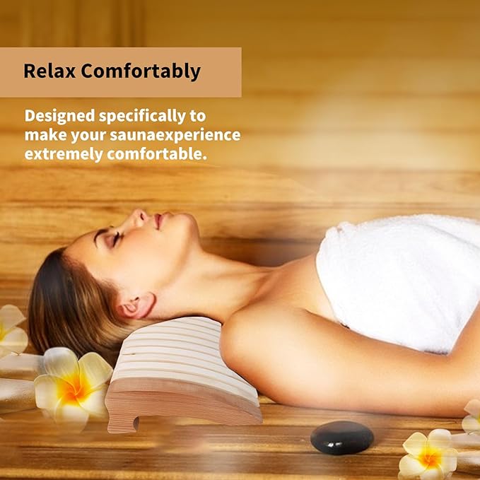 Sauna Headrest - Natural Wood Ergonomic Head Pillow for Home Sauna, Infrared Saunas Accessories, Neck Support Sauna Pillow