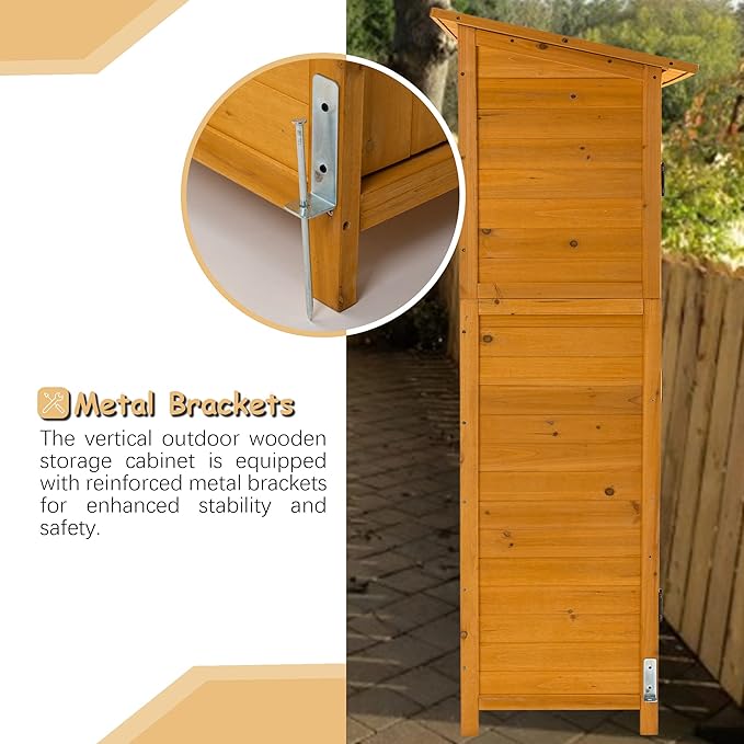 Outdoor Storage Cabinet, Double Lockable Wooden Garden Shed, Outside Vertical Wood Tall Tool Shed for Yard Patio Lawn (Natural)