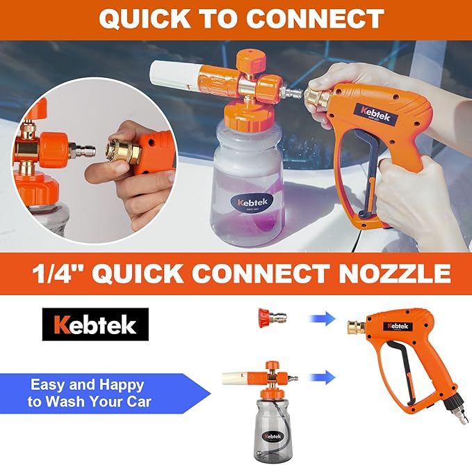 Short Pressure Washer Gun with Swivel 5200 PSI，Power Washer Gun Compatible with Foam Cannon - Car Wash Foam Gun-1/4 Quick Connector, with Nozzle Tips (MRP-003-Spray Gun-B)