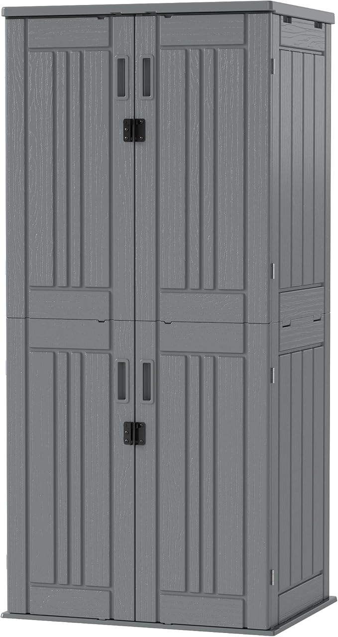 Heavy Duty Tall Storage Cabinet Outdoor Weatherproof, 28 Cuft Garage Storage Cabinet with 4 Adjustable Shelves, Lockable Kitchen Pantry Closer Organizer, 31Wx23Lx66H, Sage Grey