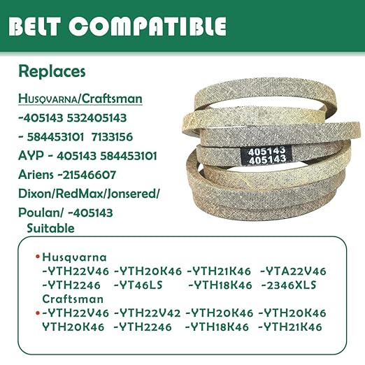 405143 1/2" W x 105.5" L Mower Deck Belt for Jonsered Husqvarna Craftsman Poulan Dixon AYP Compatible with Part Numbers 532405143 21546607 584453101 46inch YTH22V46, YTH22V46XLS PP22VH46