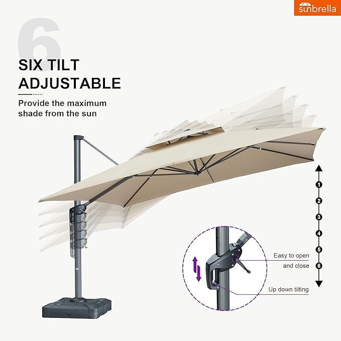 PURPLE LEAF Cantilever Umbrella with Base Included 12FT Outdoor Large Heavy Duty Double Top Offset Hanging 360° Rotation Square Umbrella for Garden Patio Deck Pool Backyard Spectrum Sand