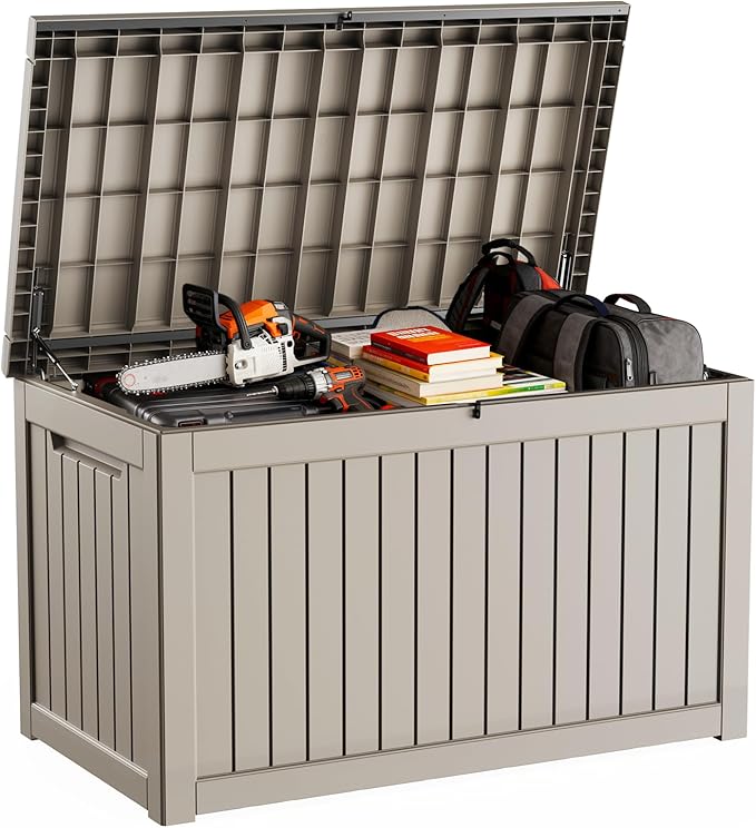 DRATO 280 Gallon Deck Box, Waterproof Resin Large Outdoor Storgae Box for Patio Furniture, Patio Cushions, Gardening Tools, Pool Supplies, Lockable