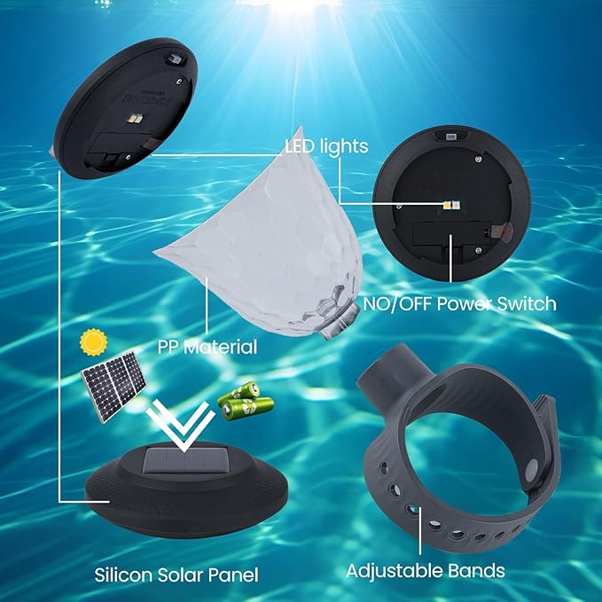 Energy Saving LED Pool Solar Lights, Pool Lights for Above Ground Pools,Multi-Color at Night Decor for Frame Swimming Pools(4PCS)