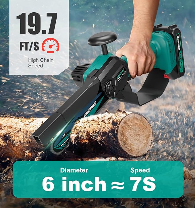 Mini Chainsaw Cordless, 6-Inch Portable Electric Chainsaw with Security Lock-Handheld Small Power Chain Saws with 2 Battery Powered For Wood/Trees Cutting/Courtyard Garden, 2025 UPGRADE