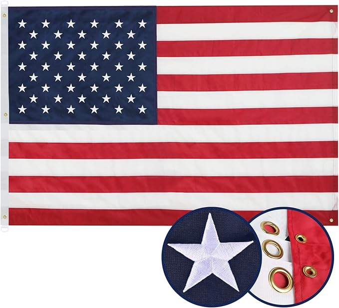 American Flag 5x8 Ft, Five Brass Grommets Multipurpose US Flag, Embroidered Stars, Sewn Stripes, Outdoor Heavy Duty Durable USA Flags, Hanging Indoor/Bedroom/Room/Wall American Flag