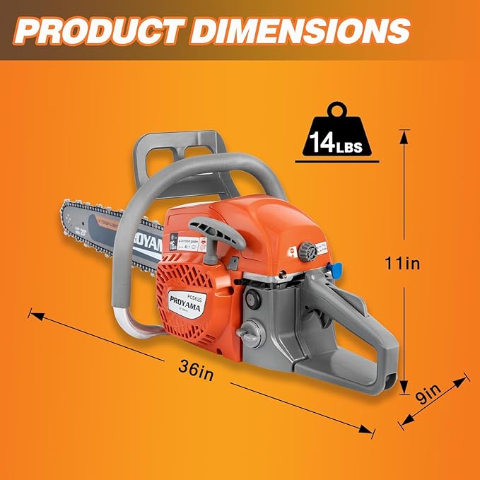 PROYAMA 62CC Gas Powered Chainsaw, 20 Inch 2-Cycle Petrol Handheld Cordless Chain Saw, Gasoline Gas Chainsaws for Tree Wood Cutting