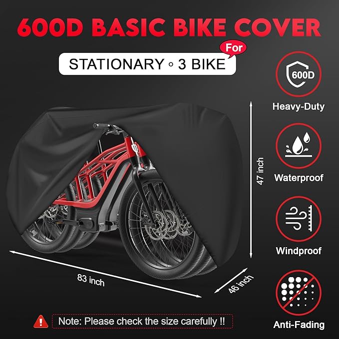 Zettum Bike Covers for 3 Bikes - 600D Waterproof & Heavy Duty, Large Bicycle Cover for eBike, Mountain, Road, Hybrid, Beach Cruiser, Scooter