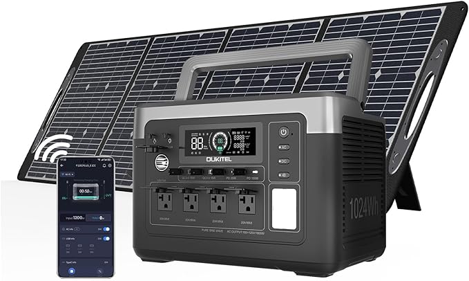OUKITEL P1000 PLUS 1800W Power Station with 100W Solar Panel(Peak 3600W), 1024Wh Solar Generator 1200W Fast Charging APP Control Emergency LiFePO4 Battery for Home Backup Camping RVs
