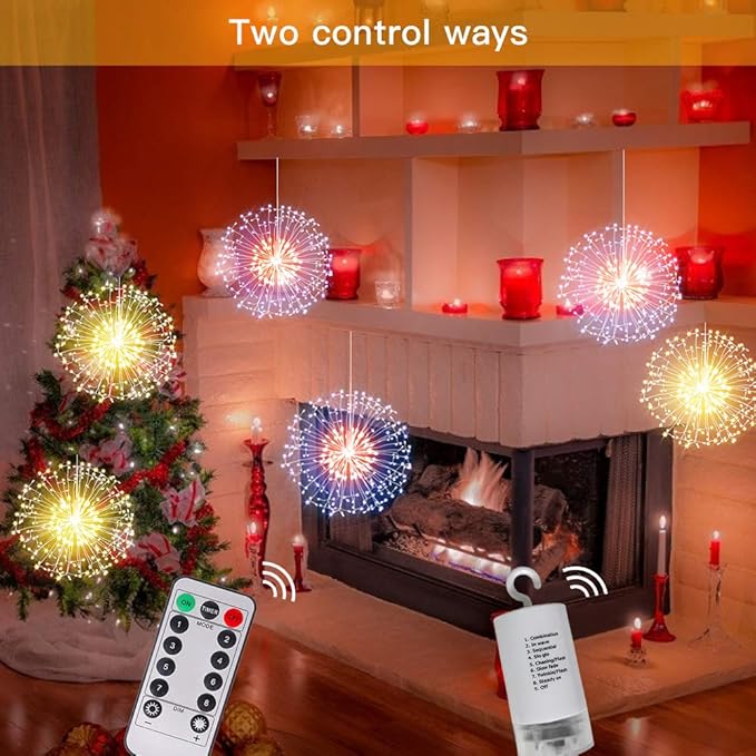 Admitrack String Lights Christmas Lights,198 LED 8 Modes Dimmable with Remote Control, Waterproof Copper Wire Decorative Hanging Lights for Party Patio Garden Decoration (Warm White, 4PC)