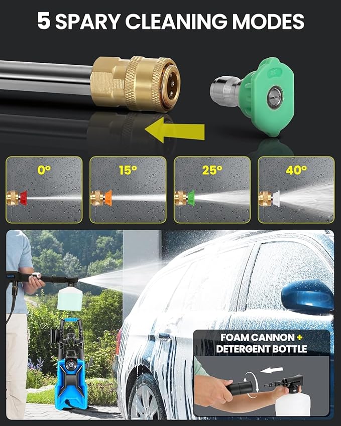 5000PSI Pressure Cleaner 4.0 GPM Adjustable Pressure,4.0 GPM Power Cleaner with Foam Cannon,4 Nozzles,33FT Hose and 500ml Soap Bottle for Home/Cars/Driveways/Patios/Fences