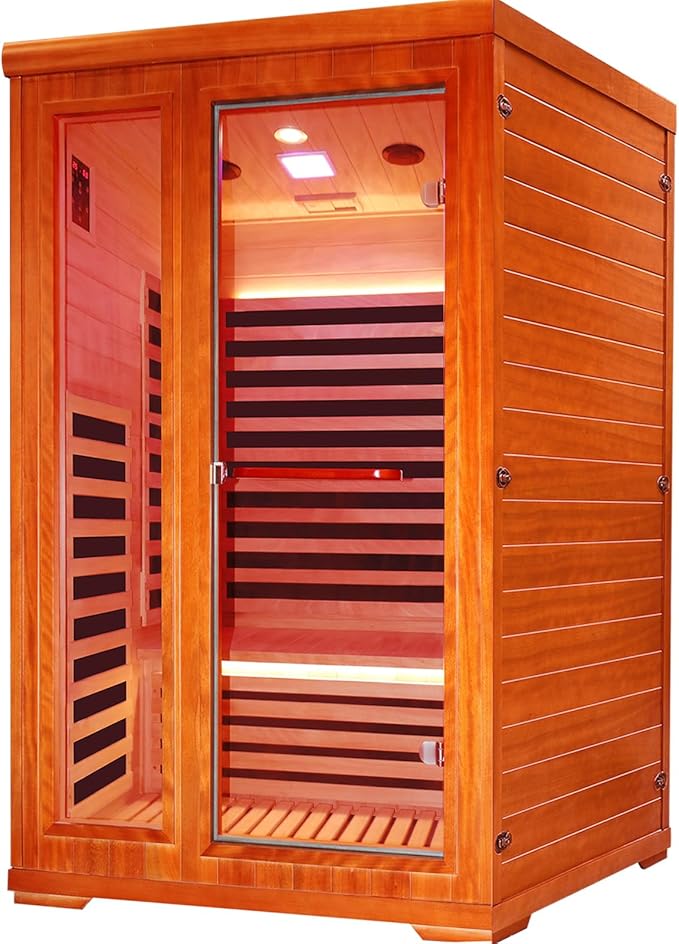 Far Infrared Sauna Home Sauna Spa Room for 2 Person Low-EMF Wood 1880W Indoor Saunas with Oxygen Bar 47.2 * 41.3 * 74.8Inch