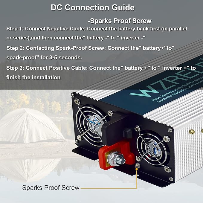 WZRELB 4000W Pure Sine Wave Inverter, Car Power Inverter 72V DC to 110V 120V AC Converter for RV, Truck, Solar, Outdoor with Dual AC Outlets, Hardwire Port, Surge 8000W, LED Display,Off-Grid