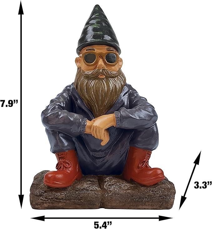 Better Office Products Garden Gnome Statue, 8" Height, Handcrafted Waterproof, UV-Resistant Polyresin Lawn Patio Porch Ornament Decoration (Modern Hipster)