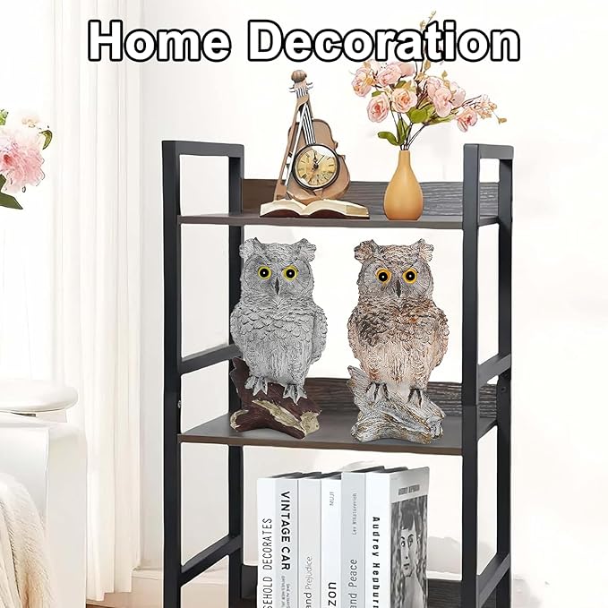 Owl Statue Figurine Home Decoration, Hand-Painted Owl on Branch, Waterproof, Fade-Proof Sculpture for Garden, Patio, Home Decor Statue (Gray)