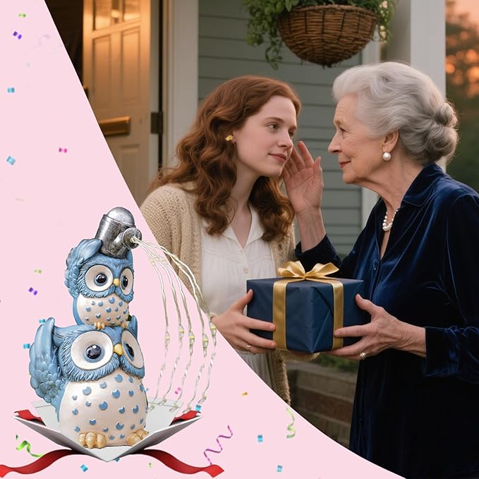 Solar Garden Statues Outdoor Decor, Watering Owl Statue Garden Decor, Resin Yard Decorations Outdoor for Patio, Porch, Balcony, Lawn Ornaments, House Warming Birthday Gifts for Mom Women Grandma