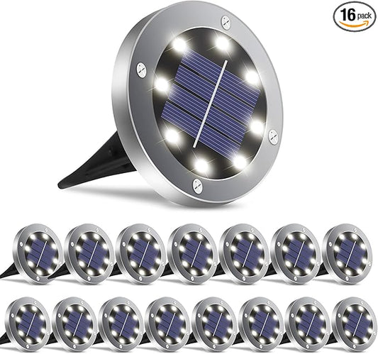 Solar Ground Lights 16 Packs, Garden Solar Outdoor Waterproof Pathway Bright In-Ground Landscape Lights for Patio, Lawn, Yard, Driveway, Step and Walkway White Light