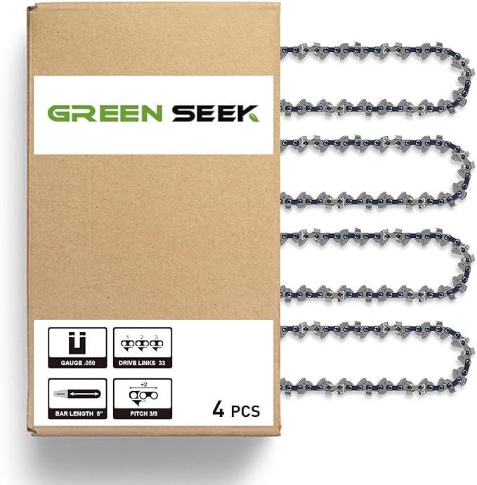 8-Inch Chainsaw Chain 4-Pack – 3/8" LP Pitch, .050" Gauge, 33 Drive Links, Semi-Chisel Replacement Chain for 8" Electric Mini Chainsaw and Pole Pruner