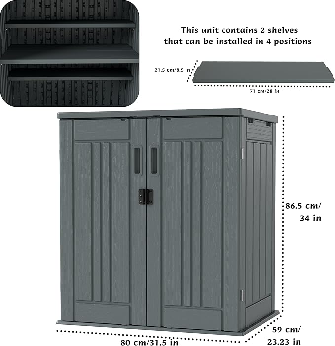 Heavy Duty Small Storage Cabinet Outdoor Weatherproof, 14 Cuft Garage Storage Cabinet with 2 Adjustable Shelves, Lockable Kitchen Pantry Closer Organizer, 31Wx23Lx34H, Sage Grey