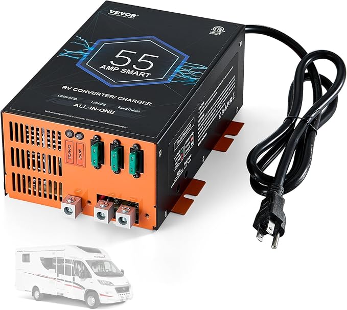 VEVOR RV Converter, 55 Amp, 110V AC to 12V DC RV Power Converter Battery Charger with 4 Stage Smart Charging 13V to 16.5V Adjustable Operating Range, Compatible with Lithium Lead Acid Battery, ETL