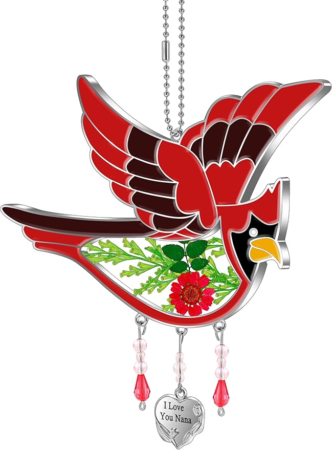 KY&BOSAM Cardinal Suncatcher Nana Gifts I Love You Nana Stained Glass Suncatchers Hanging Ornament for Window Wind Chime Birthday Gifts for Women Nana Grandma Mother`s Day Christmas Tree Gifts