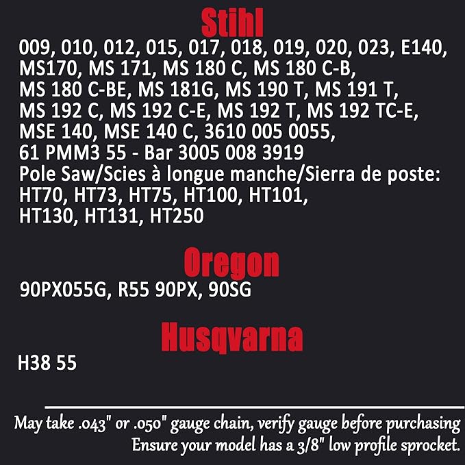 E & S 3 Pack 16 Inch Chainsaw Chain 3/8" LP Pitch .043" Gauge 55 Drive Links Semi-Chisel Chain Saw Chains for Husqvarna, Poulan, Craftsman, Greenworks and More Chainsaw Brands