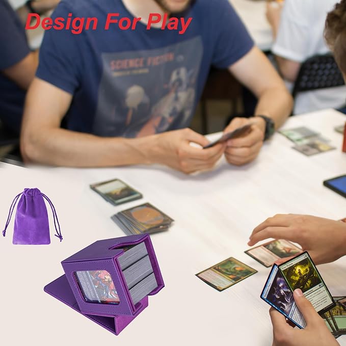 AFIING MTG Deck Box for Commander Display,Card Deck case Fits 100 Double Sleeved Cards, Magic Commander TCG Card Storage Box with 2 Dividers,Dice Bag and 1 Toploader(Purple)