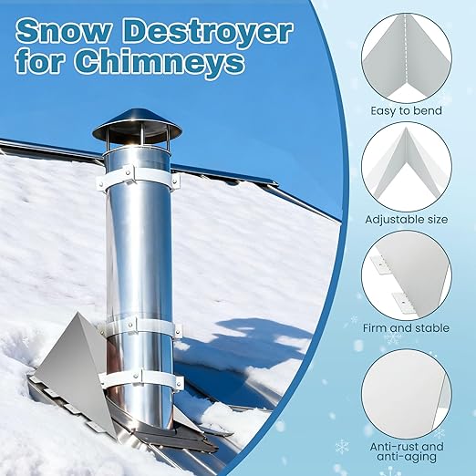 Snow Splitter for Chimneys, 2pcs Adjustable Angle Roof Snow Diverter Universal Fit on All Metal Roof Types, Fits 2-31.5 Inch Pipes, Prevents Ice Dams & Winter Hazards