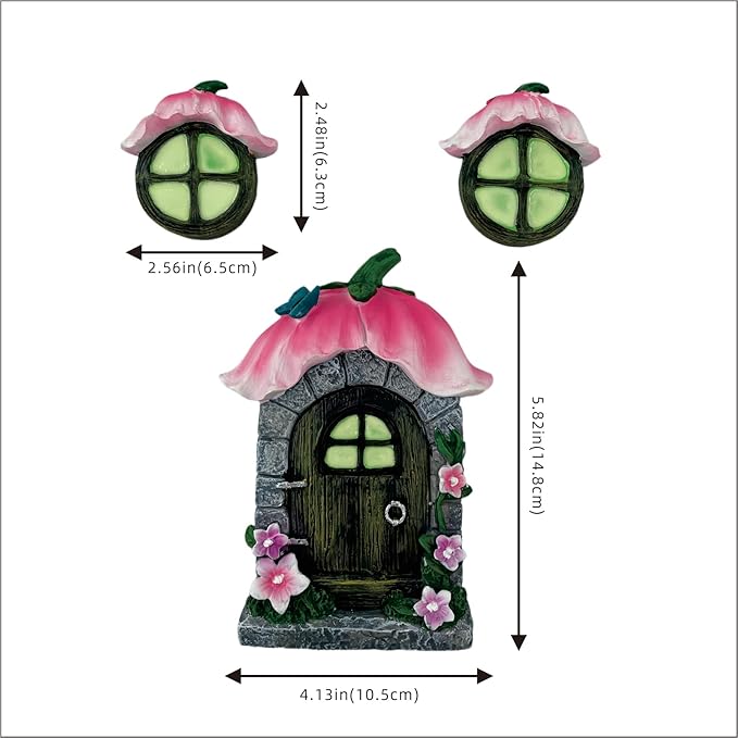 Fairy Garden Door and Windows for Trees,Resin Fairy House Kit,Glowing in The Dark,Miniature Accessories for Tree Stump, Outdoor Yard, Lawn, and Garden Decor.
