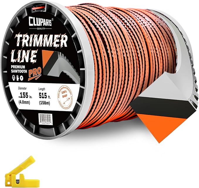 Cluparis 155 Sawtooth Trimmer line Heavy Duty for Push String Trimmer 5-Pound, 0.155" Nylon Weed Eater String .155-inch-by-515-ft Commercial String Trimmer Line in Spool with Line Cutter