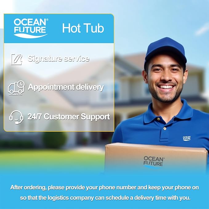 OCEAN FUTURE Hot Tub, 6 Person Indoor Outdoor Hot Tub Spa, Outdoor Spa 240V, Massage Tub with 35 Jets, LED Lighting, Headrests, Outdoor Spa 85" x 85"