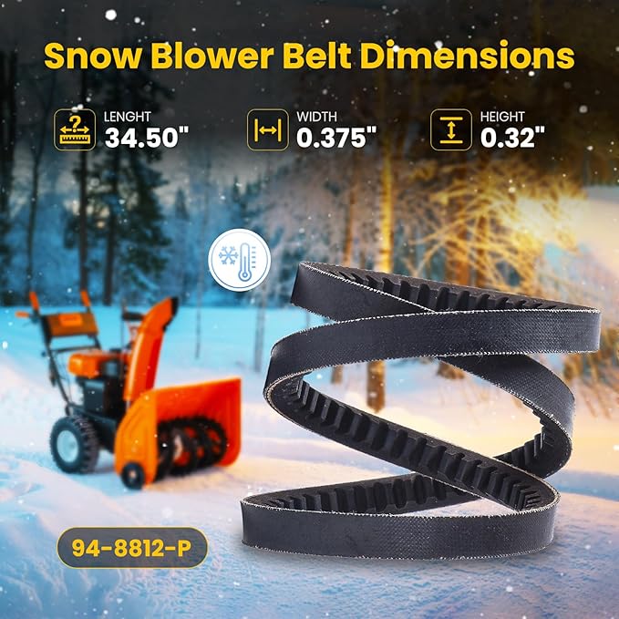 2-Pack 94-8812 Neoprene Rubber Snow Blower Belt for Toro, Compatible with Stens 265-790, Rotary 16012, Auger Drive Belt, 3/8" x 34.5"