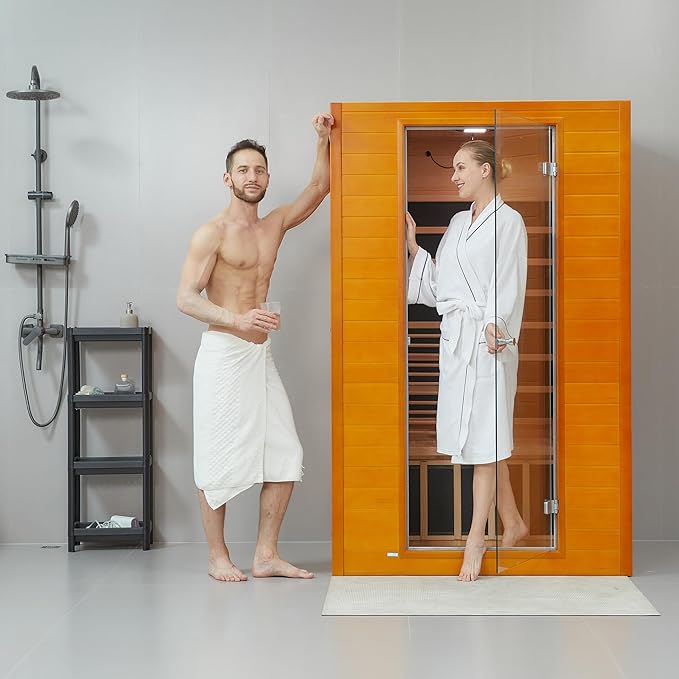 Infrared Sauna Room for Home, Near Zero EMF Wooden 2 Person Indoor Infrared Sauna at Home with Bluetooth, LCD Control Panel, Chromo Therapy Light