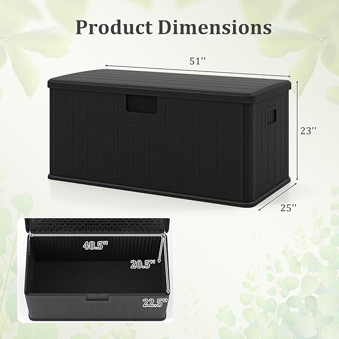 Tangkula 100 Gallon Outdoor Storage Box, Resin Outdoor Storage Bench with Lockable Lid, Waterproof Deck Box for Garden Tools, Pool Accessories, Cushions