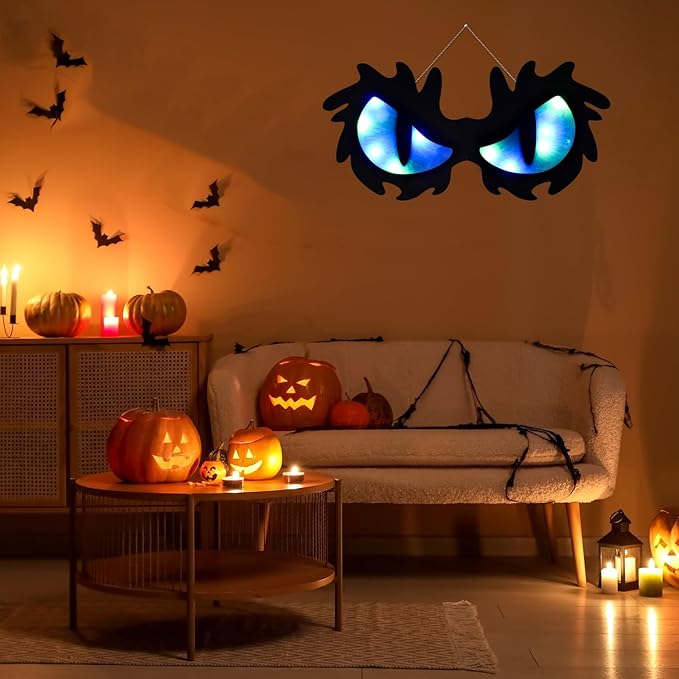 Halloween Decorations Spooky Eyes Lights - 21 Inch Large Wooden Window Eye Lights with 8 Color Modes for Halloween Decor Indoor Home,Wall,Window,Trees (Style - C)