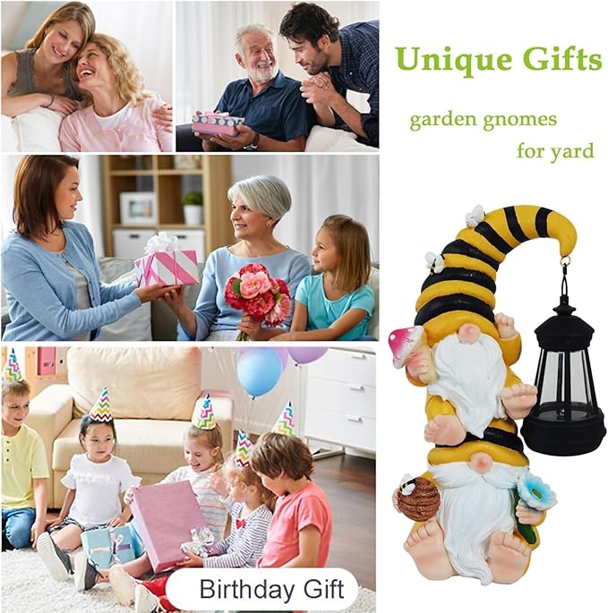 Garden Gnomes Outdoor Statue Solar Bee Garden Gnomes with Led Lantern Outdoor Decor for Yard,Patio,Lawn,Gnome Gifts for Women,Mom,Gnomes Decorations for Yard