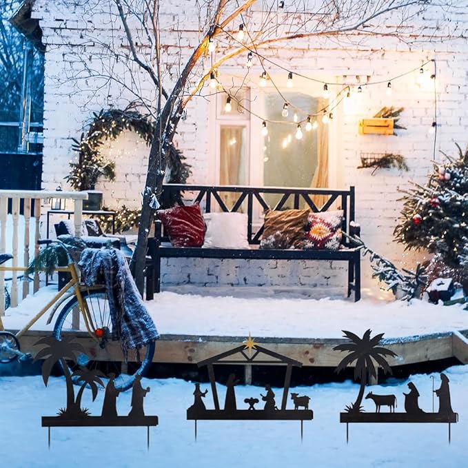 hogardeck Nativity Set for Christmas, 48" 3 Pcs Metal Nativity Scene Decorative Garden Stakes for Outdoor Christmas Decorations, Holy Family Manger Scene Nativity Sets Yard Signs for Garden Lawn Patio