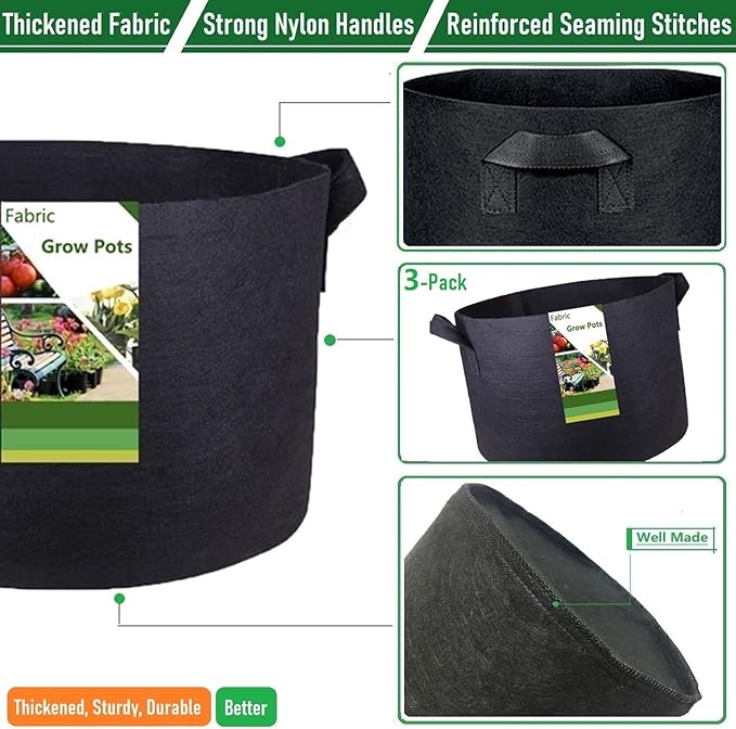 3-Pack 40 Gallon Thickened Plant Grow Bags Large (28x16 in) Heavy Duty Garden Bag Fabric Plant Pots for Potato,Tomato Planter,Herbs Veggies Planting,Flower Pots,Barrel Planter,Yard Waste Bag,Leaf Bags