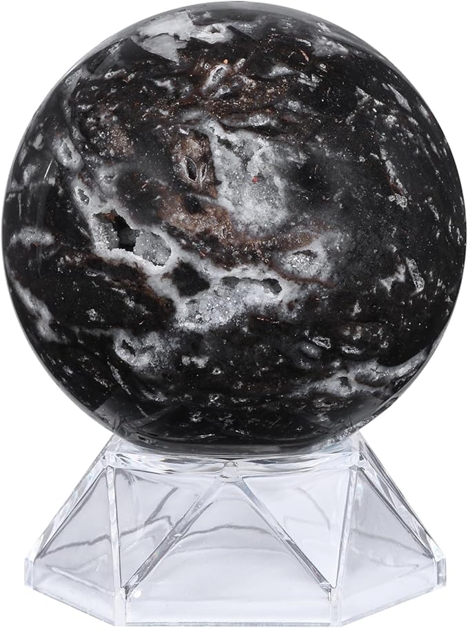 Natural Sphalerite Crystal Ball with Acrylic Display Base, 61-70mm Polished Stone Feng Shui Crystal Sphere Meditation Decoration for Home & Office
