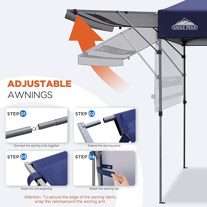 EAGLE PEAK 17x10 Pop up Gazebo Canopy Tent Outdoor Instant Canopy Shelter with Adjustable Dual Half Awnings (Blue)