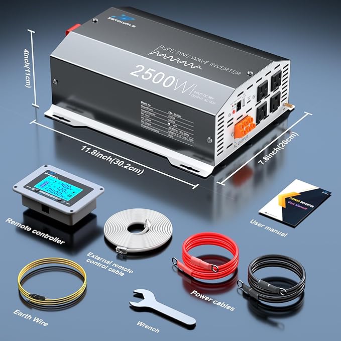 48V 2500 Watt Pure Sine Wave Inverter - 48V DC to 110V 120V AC Converter,5000W Peak Power Inverter with 4 AC Outlets,USB Port,Type-C,Remote Control LCD Display for Truck, RV, Vehicles, Solar Off-Grid