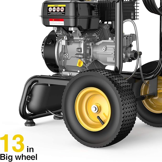 BLUBERY 3500PSI Gas Pressure Washer, 2.6GPM 212CC Heavy Power Washer, 30Ft High Pressure Hose&Soap Tank, 5 Adjustable Nozzles, Cleaning for Driveway/Concrete/Vinyl Fencing,Max