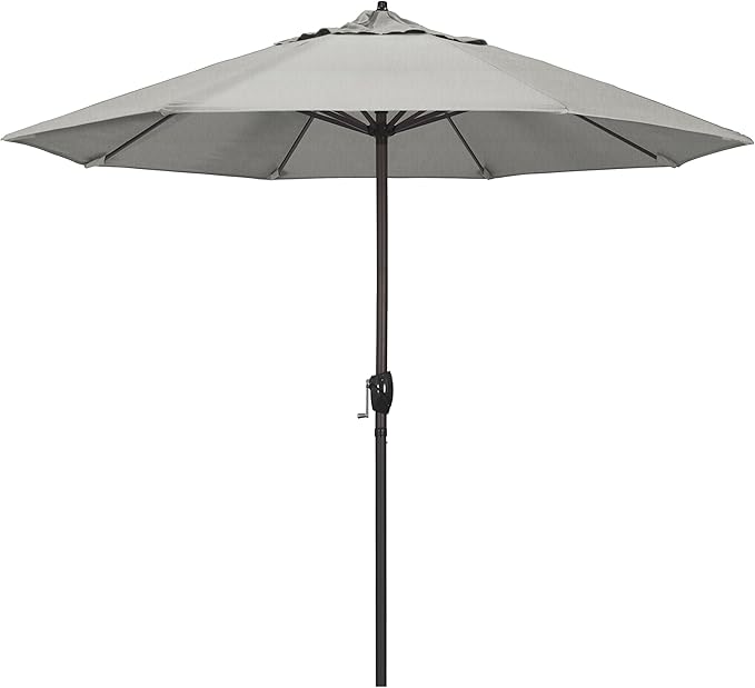 California Umbrella 9' Round Sunbrella Aluminum Outdoor Deck, Pool or Patio Umbrella, Crank Lift, Auto Tilt, Bronze Pole, Granite