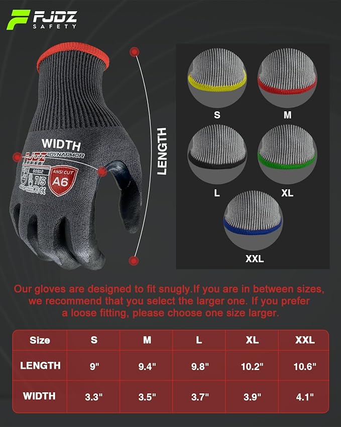 A9 Cut Resistant Work Gloves, 18 Gauge Ultra-light Foam Nitrile Coated Touchscreen ANSI A3 A4 A6 A9 Cutting Glove