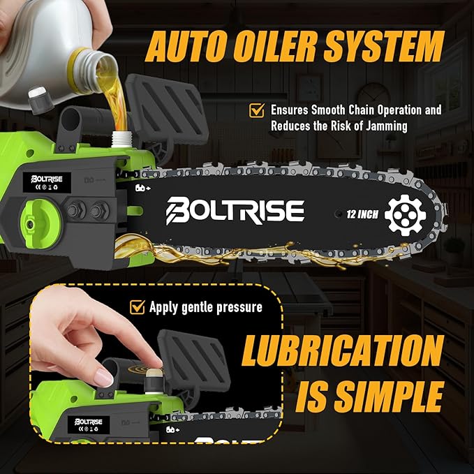 12 Inch Cordless Brushless Electric Chainsaw, 21V 4.0Ah Batteries & Auto Oiler Security Lock, 42 FT/S Powered Compact HandHeld Chain Saw, for Tree Trimming, Wood Cutting Garden, Pruning