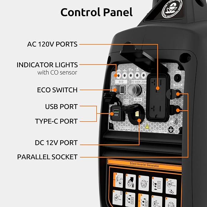 Portable Inverter Generator 2500W Gas Powered, Long Runtime Gas Generators for Home Use, Camping, Super Quiet Emergency Home Backup, with CO Sensor, EPA Compliant, Package of 2