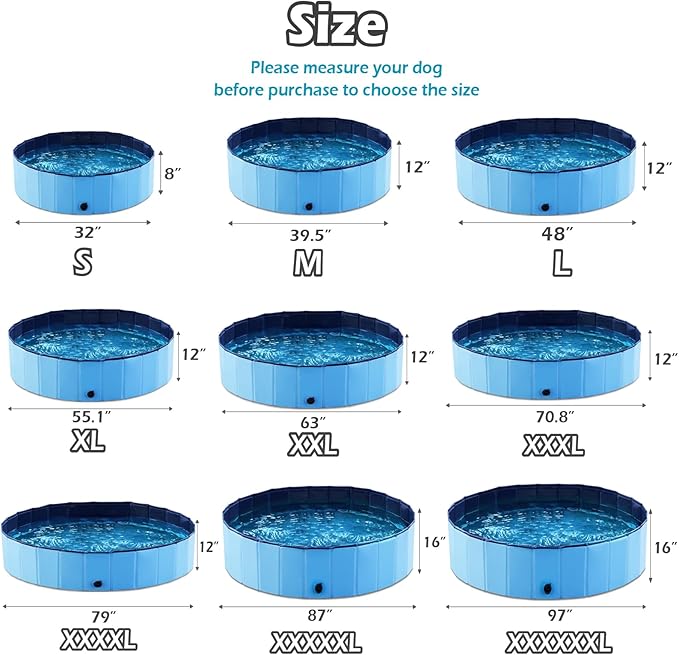 Jasonwell Foldable Dog Pet Bath Pool Collapsible Dog Pet Pool Bathing Tub Kiddie Pool Doggie Wading Pool for Puppy Small Medium Large Dogs Cats and Kids 63" Blue